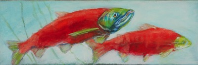 One Red Fish Two
(Kokanee Salmon) 
3” x 12” acrylic on canvas